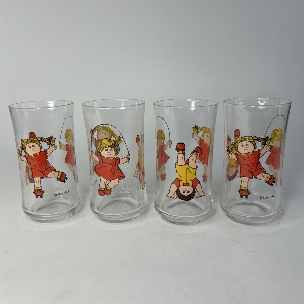 VTG Cabbage Patch Kids Drinking Juice Glasses 5.25"‎ 12 oz Set of 4 Whimsical